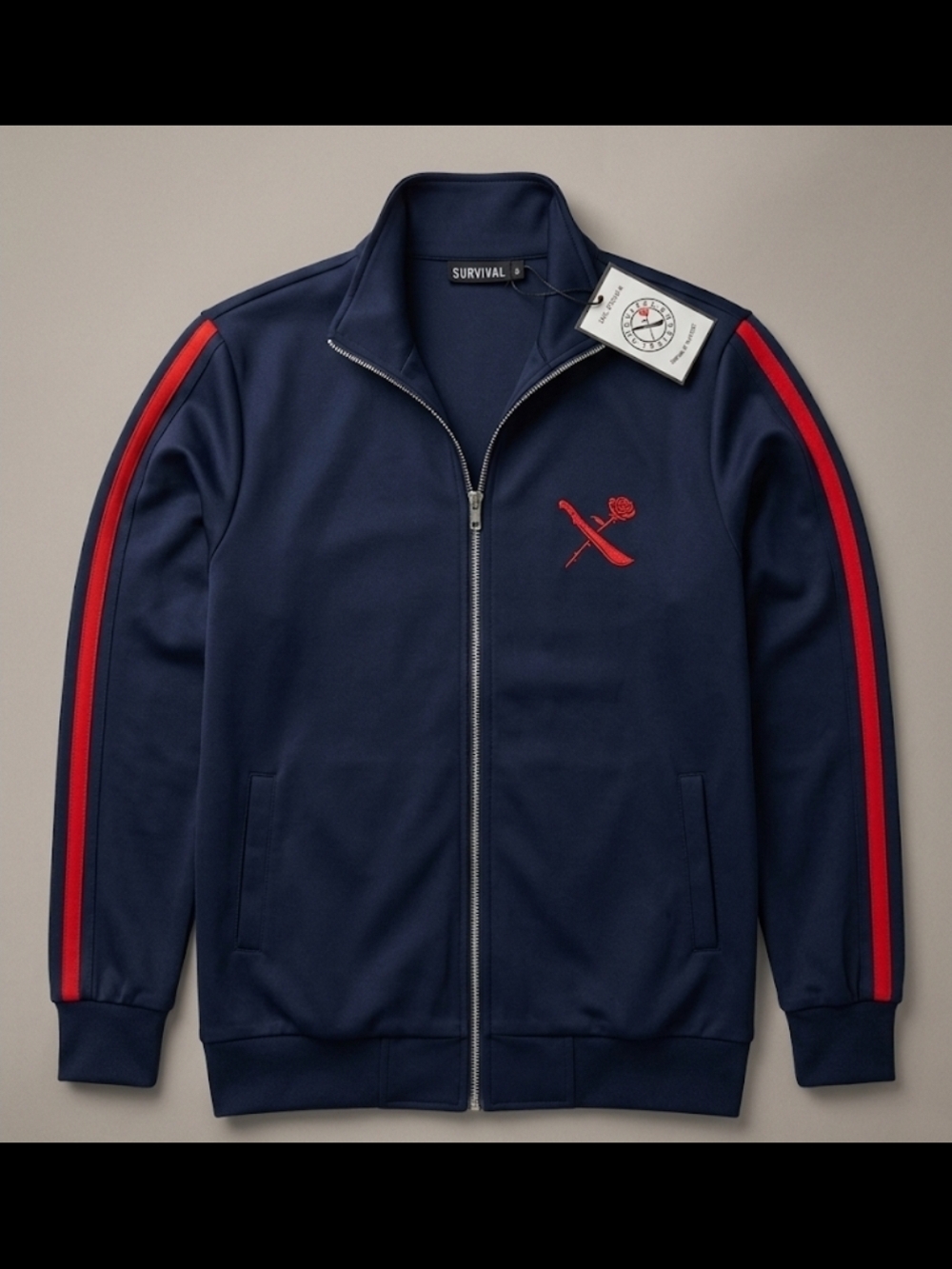 Survival of the Fittest | Navy & Red Track Jacket – Men's Small